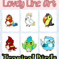 Colorful Lovely Lineart - Tropical Birds