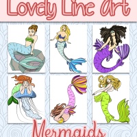 Colorful Lovely Lineart - Mermaids