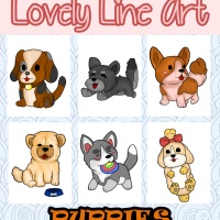 Colorful Lovely Lineart - Puppies