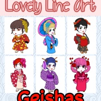 Colorful Lovely Lineart - Geishas