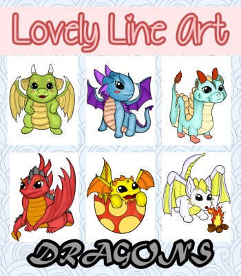 Colorful Lovely Lineart - Dragons