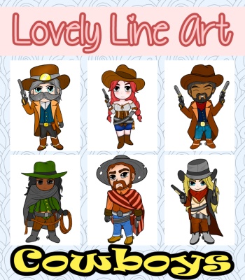 Colorful Lovely Lineart - Cowboys