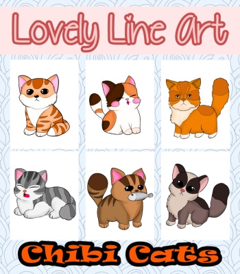 Colorful Lovely Lineart - Chibi Cats