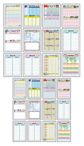 a complete image showing smaller images of all the full color pages in a journal package about travelling