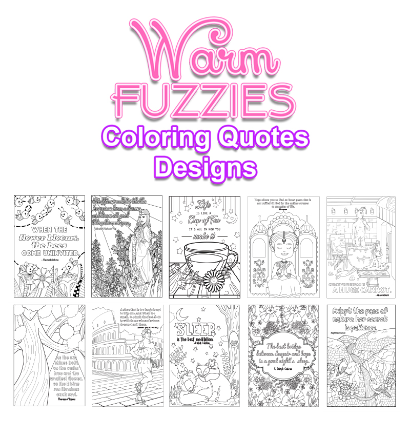 a complete image showing smaller images of all the coloring pages in a package about motivational quotes