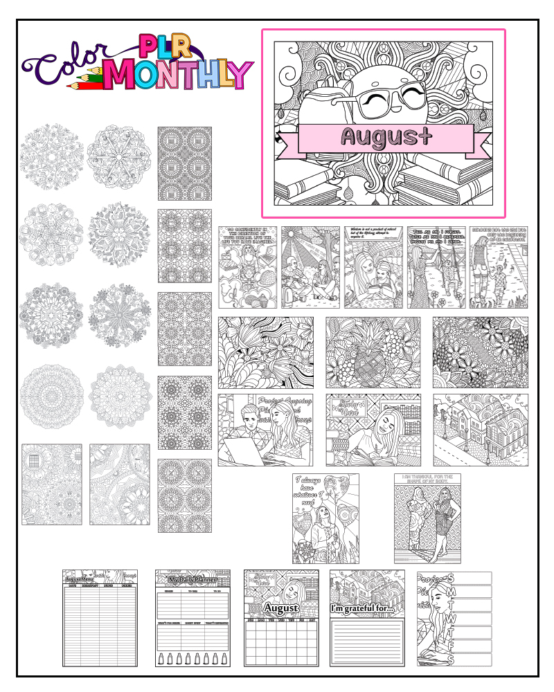 a complete image showing smaller images of all the coloring pages in a package about education