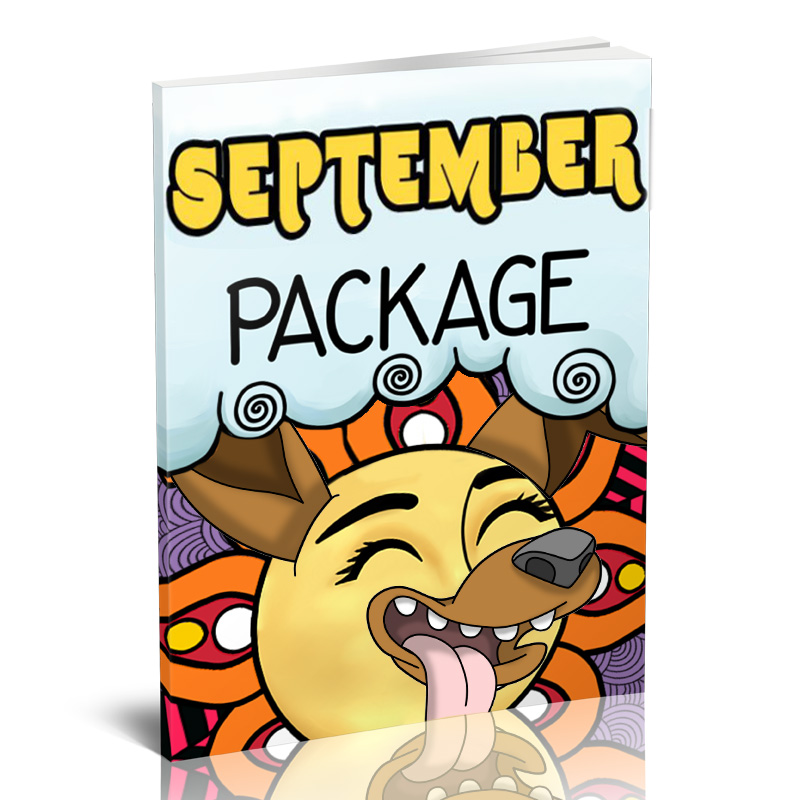 a book cover titled "September Package" with a smiling dog