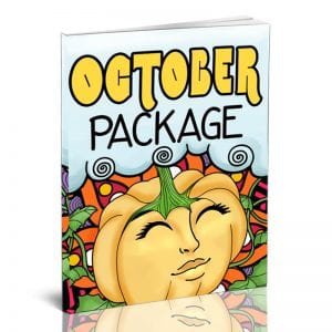 a book cover titled "October Package" with a smiling squash
