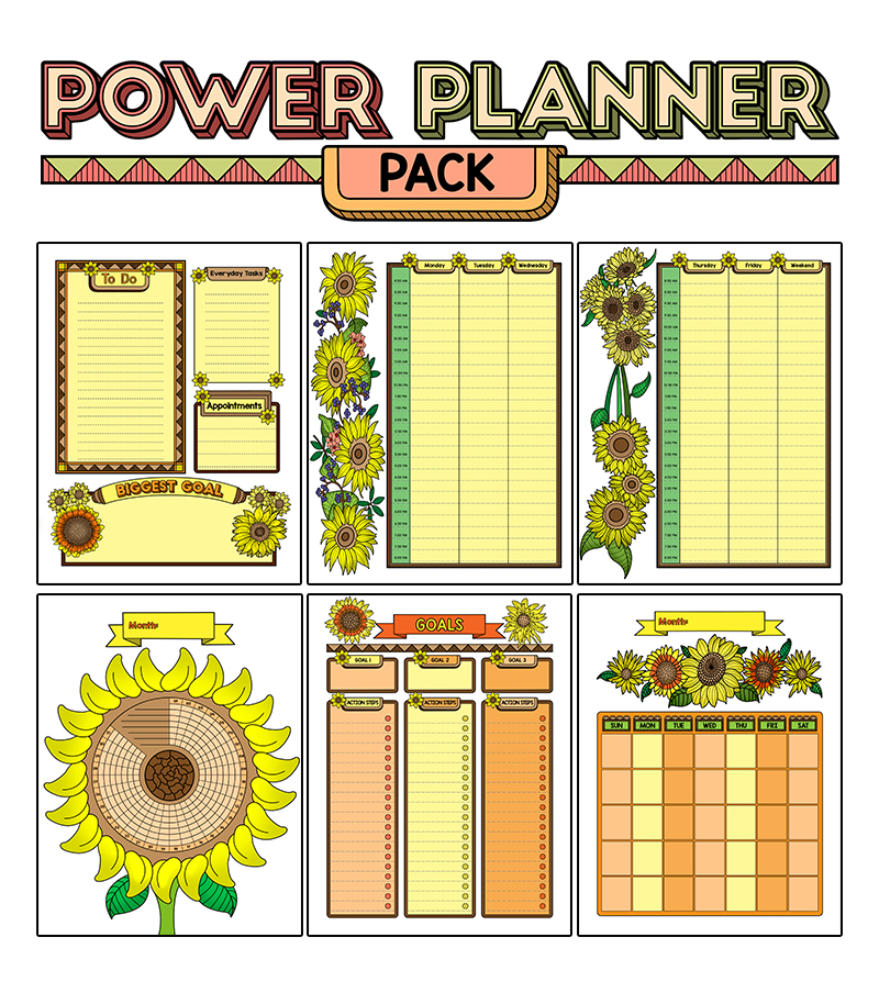 a complete image showing smaller images of all the full color pages in a package about sunflowers