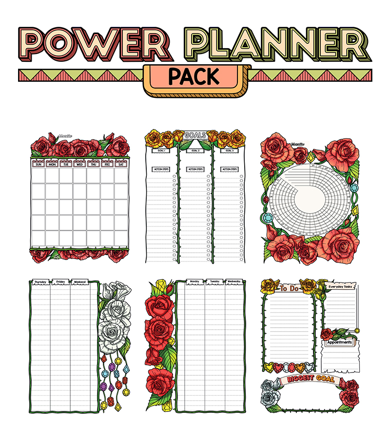 a complete image showing smaller images of all the full color pages in a package about thorny roses