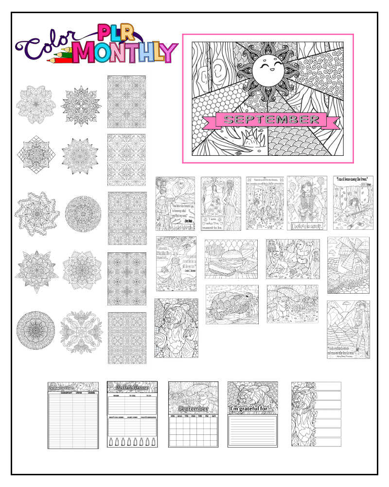 a complete image showing smaller images of all the coloring pages in a package about fall
