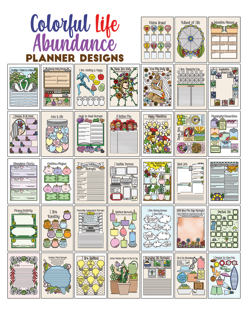 a complete image showing smaller images of all the full color pages in a package about life abundance