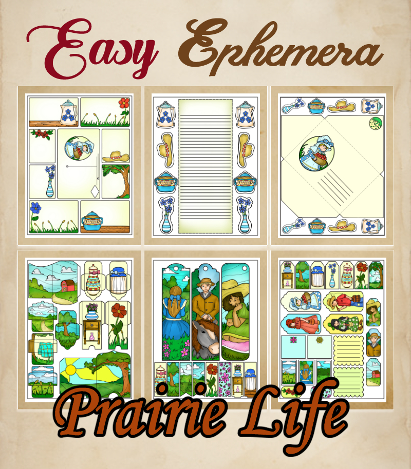 a complete image showing smaller images of all the full color pages in a package about prairie life